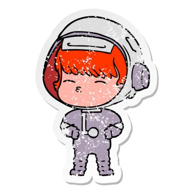bir çizgi film meraklı astronotun sıkıntılı etiket