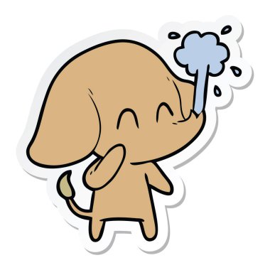 etiket su spouting bir sevimli çizgi fil