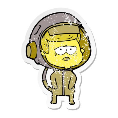 bir çizgi film yorgun astronotun sıkıntılı etiket