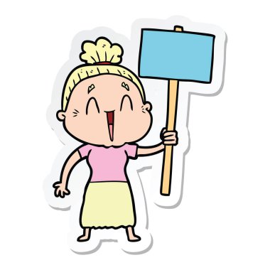 bir karikatür mutlu yaşlı kadın etiketi