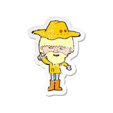 şapka giyen bir çizgi film adam Retro sıkıntılı etiket