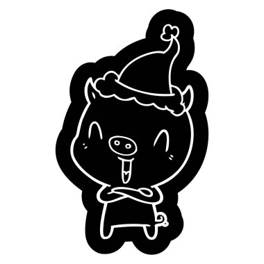 Noel Baba şapkası giyen bir domuz mutlu ilginç çizgi film simgesi