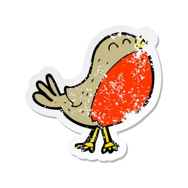 Retro sıkıntılı etiket bir karikatür Noel robin