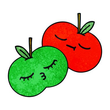 Retro grunge doku karikatür bir elma