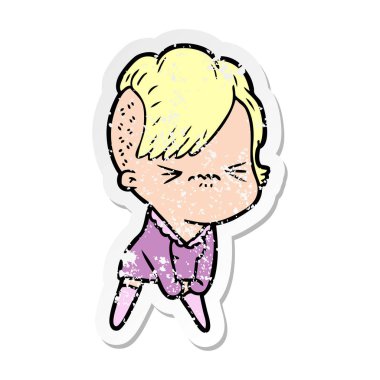 bir karikatür rahatsız yeniyetme kızın sıkıntılı etiket