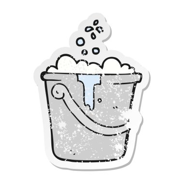 Retro etiket Temizlik Kovası bir karikatür sıkıntılı