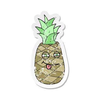 bir çizgi film ananas Retro sıkıntılı etiket