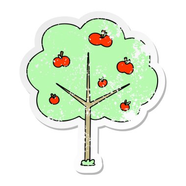 ilginç bir el sıkıntılı etiket çizilmiş karikatür elma ağacı