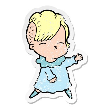 Kız şaşı bir karikatür sıkıntılı etiket