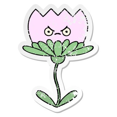 sevimli çizgi çiçek sıkıntılı etiket