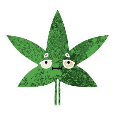Retro illüstrasyon tarzı çizgi film marihuana yaprağı