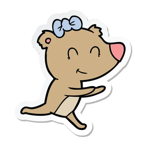Etiqueta Desenho Animado Urso Fêmea Execução — Vetor de Stock