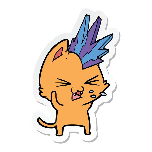 Sticker Cartoon Punk Rock Cat Hissing — Stock Vector