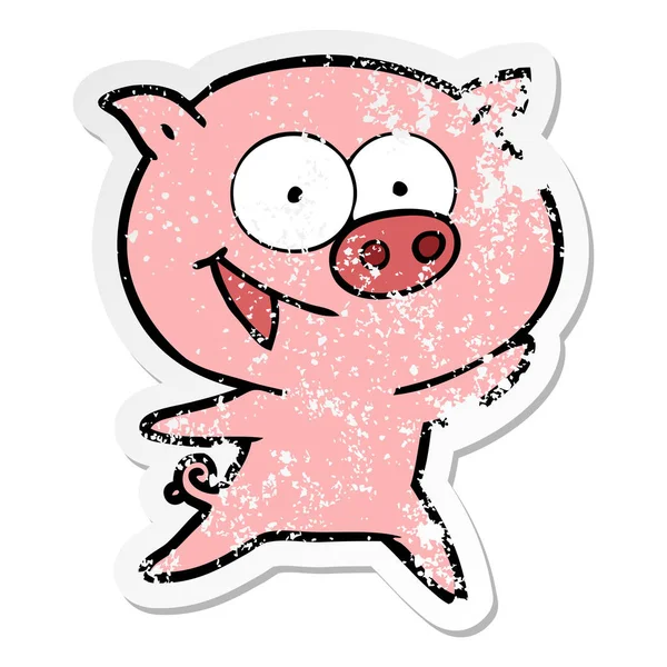 Zoufalý Nálepky Veselá Pig Cartoon — Stockový vektor