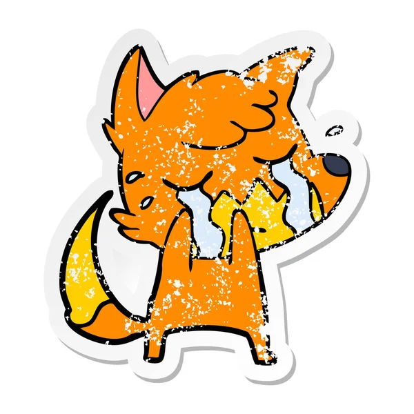 Distressed sticker of a crying fox cartoon — Stock Vector