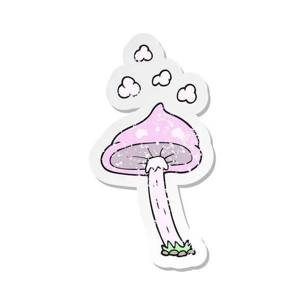 复古苦恼贴纸的卡通蘑菇 — 图库矢量图片