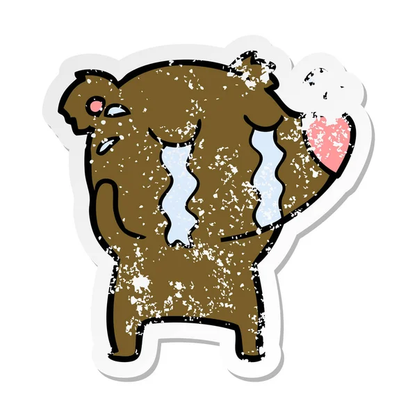 Мучительный стикер мультяшного плачущего медведя — стоковый вектор