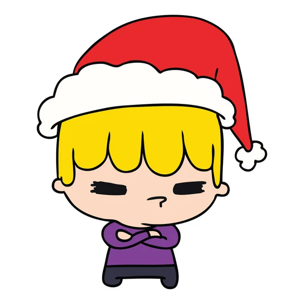 Hand Dras Christmas Tecknade Kawaii Pojke — Stock vektor