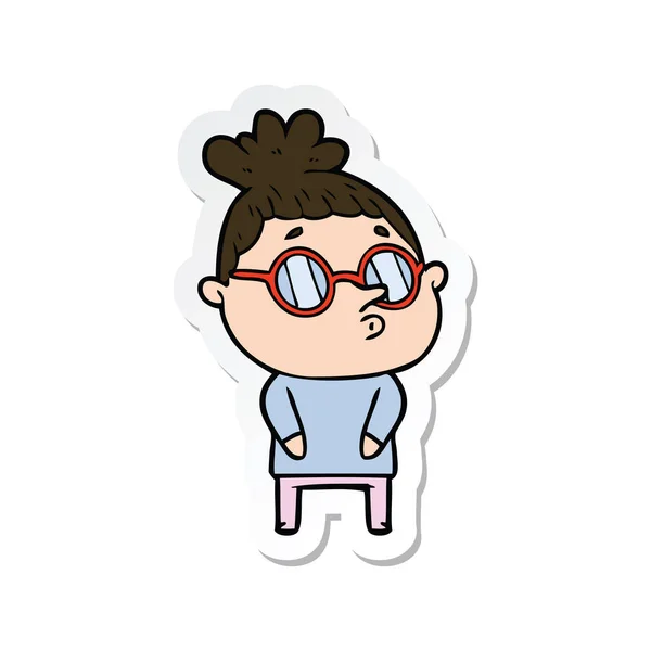 Sticker of a cartoon woman wearing glasses — Stock Vector