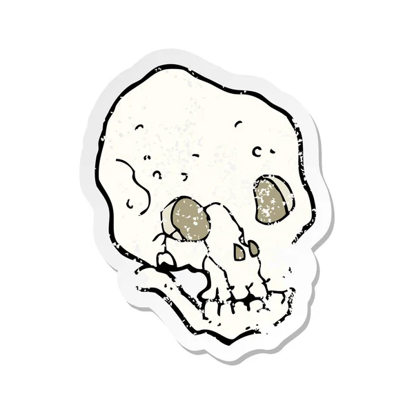 Pegatina retro angustiado de un cráneo espeluznante de dibujos animados — Archivo Imágenes Vectoriales