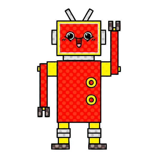 Comic book style cartoon happy robot — Stock Vector