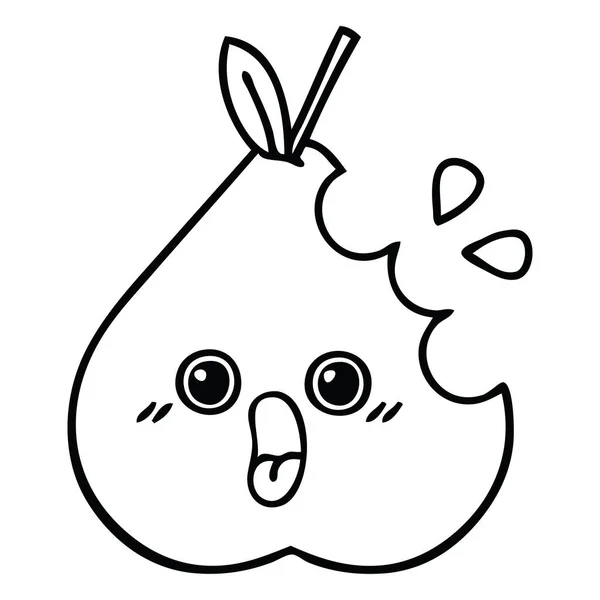 Line drawing cartoon green pear — Stock Vector