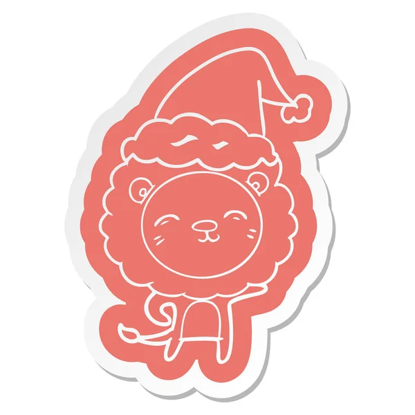 Pegatina de dibujos animados de un león con sombrero de santa — Vector de stock