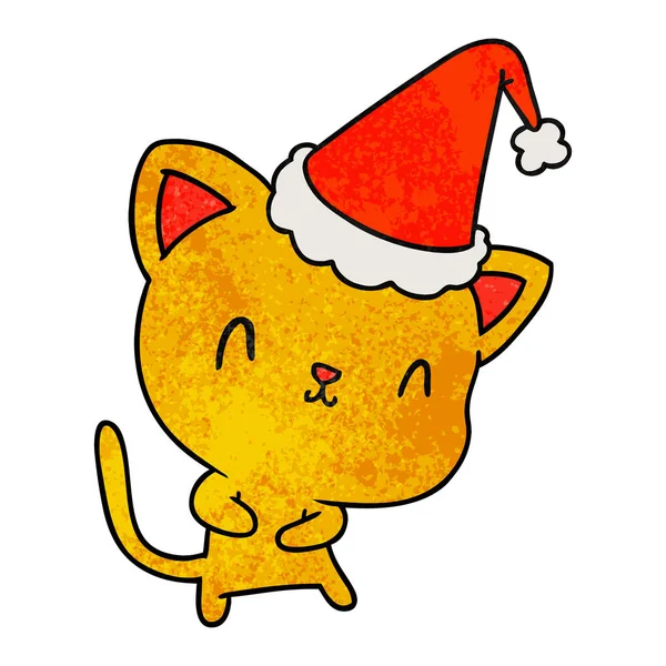 Dessin animé texturé de noël de chat kawaii — Image vectorielle