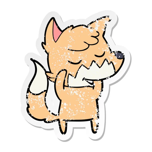 Verontruste Sticker Van Een Vriendelijke Cartoon Fox — Stockvector