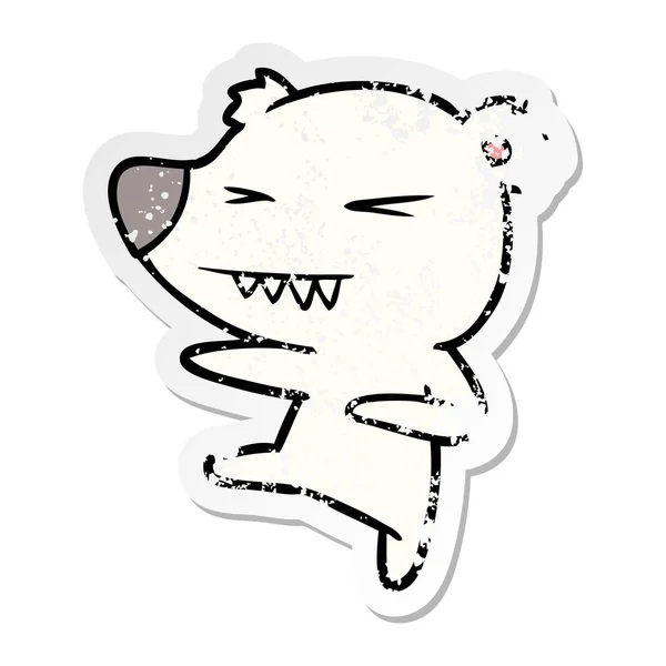 Distressed Sticker Kicking Polar Bear Cartoon — Stock Vector