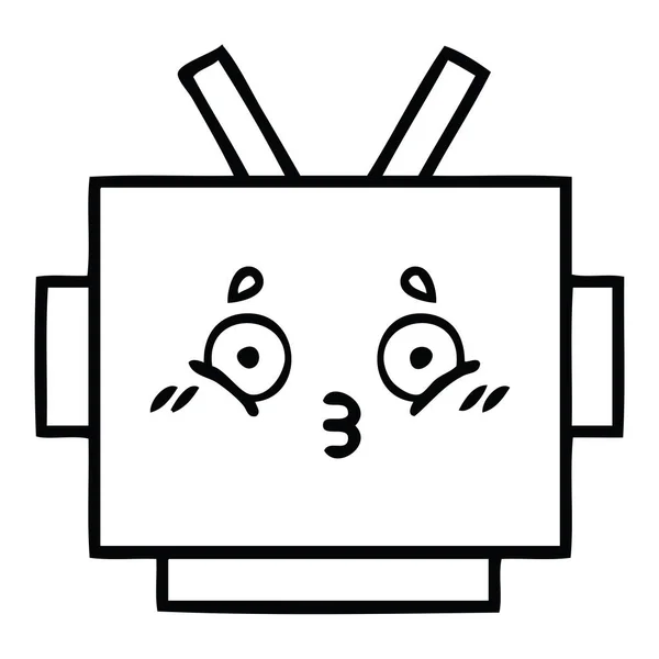 Line Drawing Cartoon Robot Head — Stock Vector