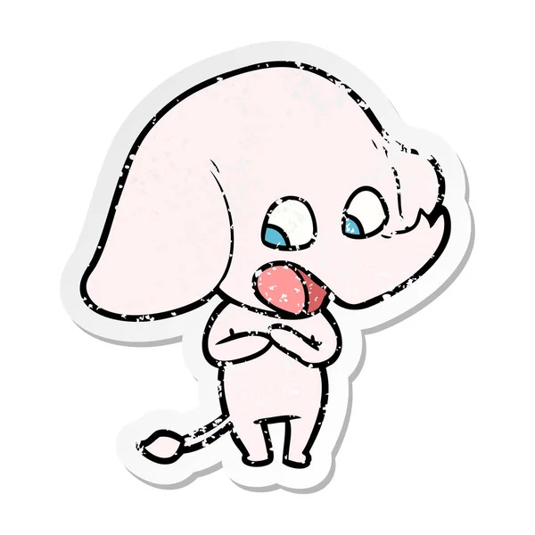 Distressed Sticker Cute Cartoon Elephant — Stock Vector