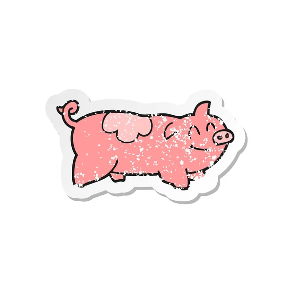 Autocollant en détresse rétro d'un cochon de dessin animé — Image vectorielle