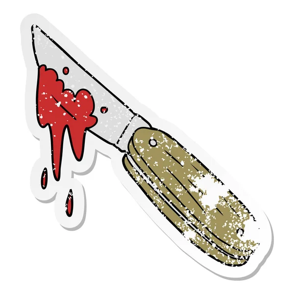 Bir çizgi film kanlı bıçak sıkıntılı etiket — Stok Vektör