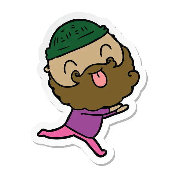 Sticker of a running man with beard sticking out tongue — Stock Vector