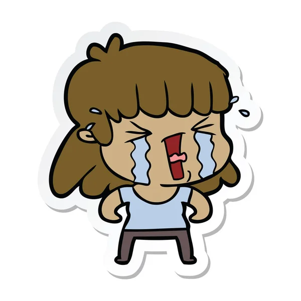 Adesivo di una donna cartone animato in lacrime — Vettoriale Stock