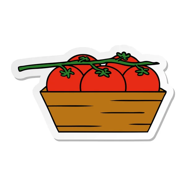 Etiqueta desenho animado doodle de uma caixa de tomates — Vetor de Stock
