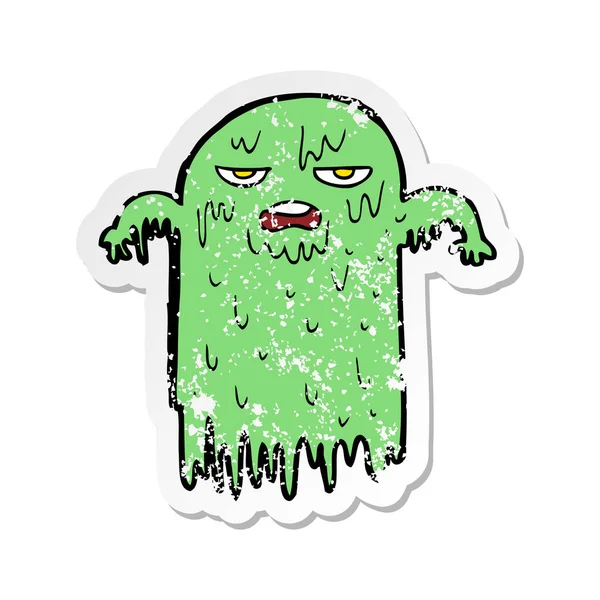 Pegatina Retro Angustiado Fantasma Viscoso Dibujos Animados — Vector de stock