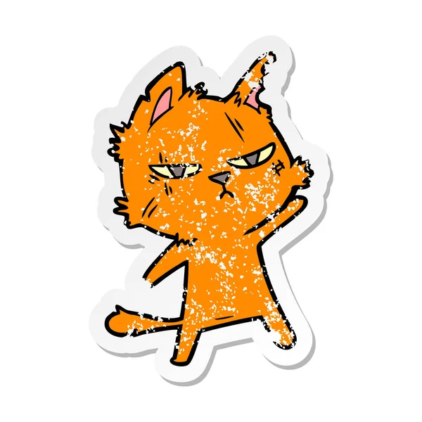 Distressed sticker of a tough cartoon cat — Stock Vector