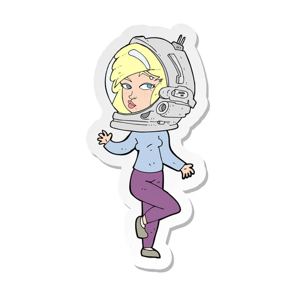 Etiqueta de uma mulher dos desenhos animados usando capacete espacial —  Vetores de Stock