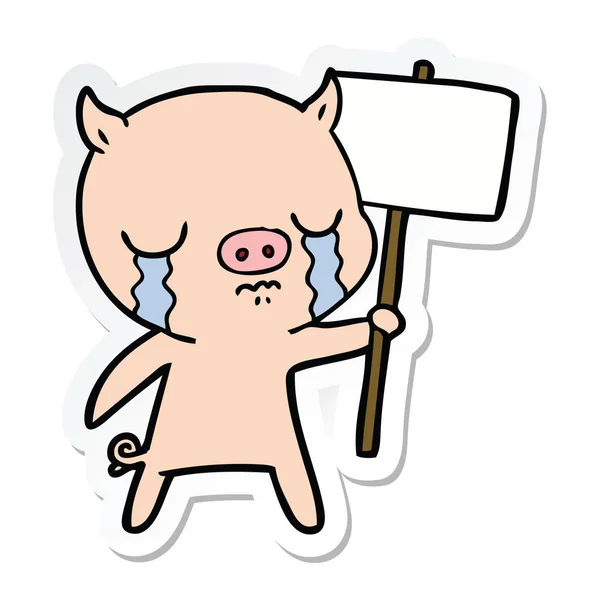 Etiket işareti yazı ile domuz ağlıyor bir karikatür — Stok Vektör
