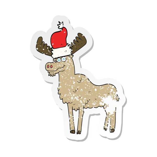 Pegatina Retro Angustiado Alce Navidad Dibujos Animados — Vector de stock