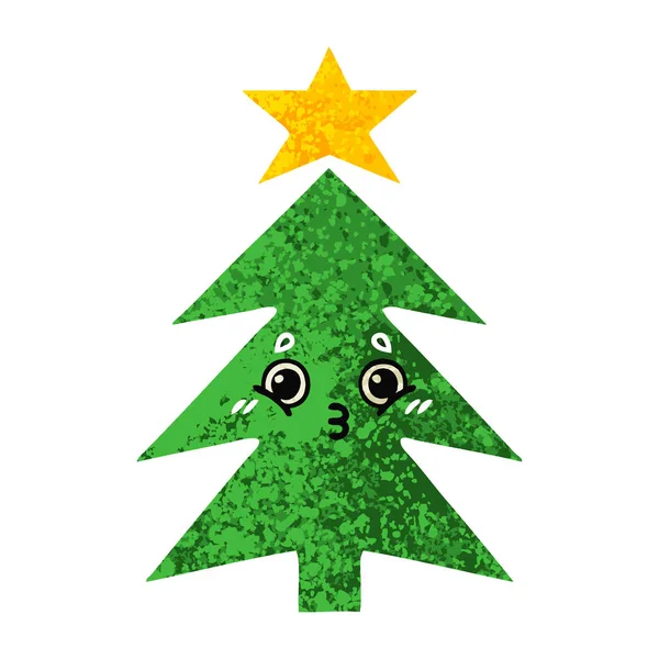 Retro Illustration Style Cartoon Christmas Tree — Stock Vector