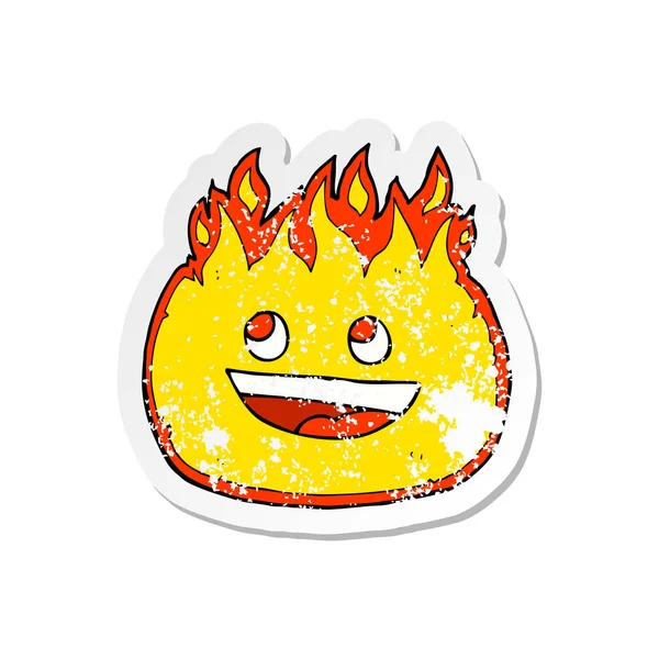 Retro adesivo angosciato di un cartone animato fuoco felice — Vettoriale Stock