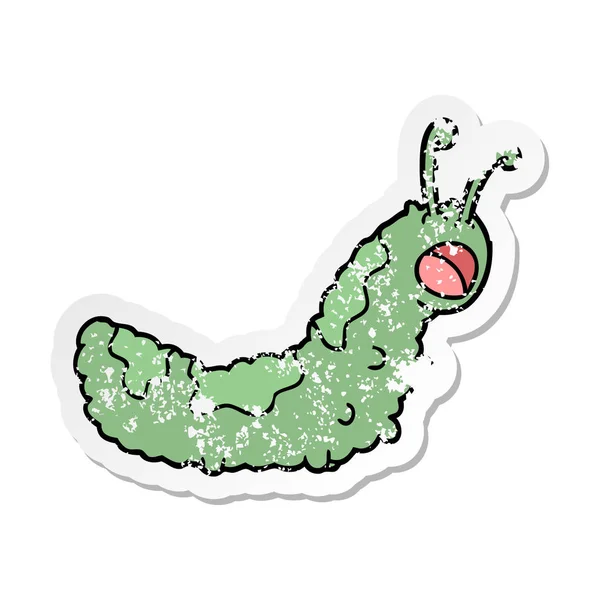 Verontruste Sticker Van Een Grappige Cartoon Caterpillar — Stockvector