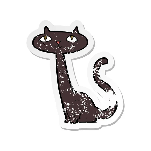 Retro noodlijdende sticker van een cartoon zwarte kat — Stockvector