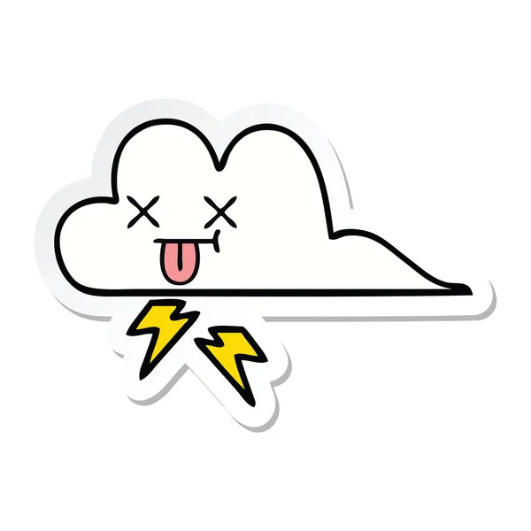 Sticker Cute Cartoon Thunder Cloud — Stock Vector