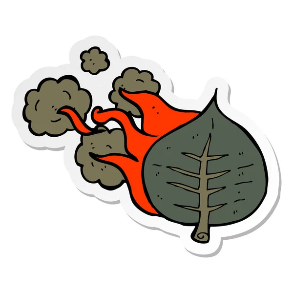 Klistermärke av en tecknad bränna löv — Stock vektor