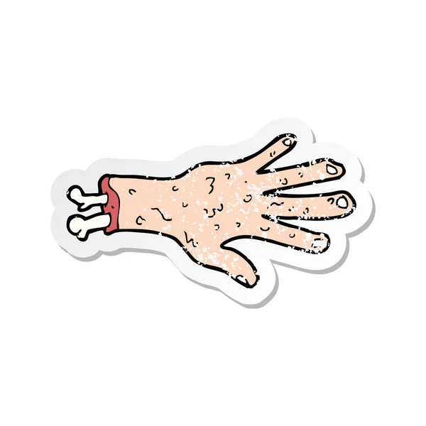 Retro distressed sticker of a gross severed hand cartoon — Stock Vector