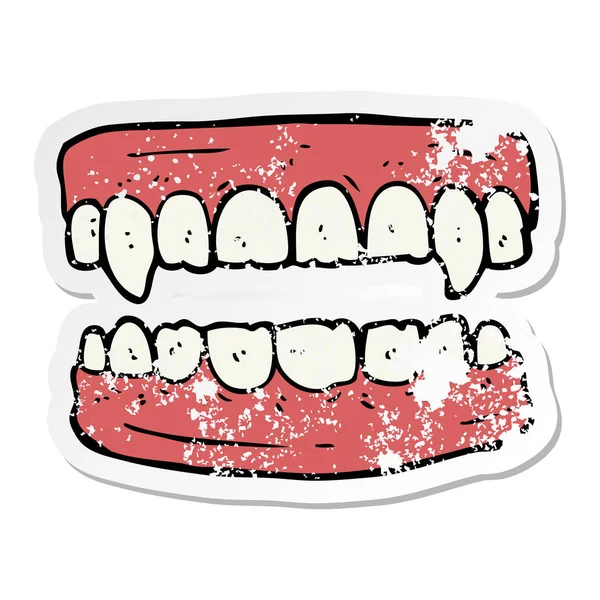 만화 뱀파이어 치아의 고민된 스티커 — 스톡 벡터